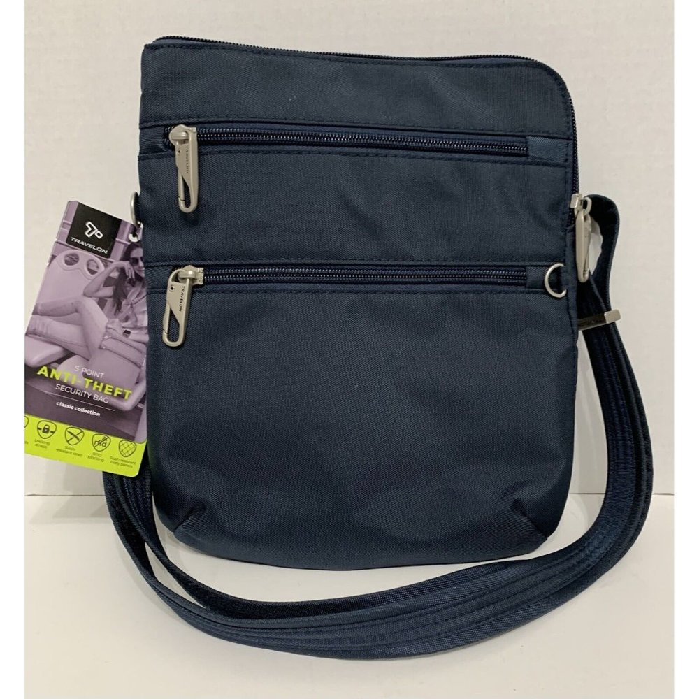 NWT Travelon Anti-Theft Security Slim Dble Zip Crossbody Bag - Midnight